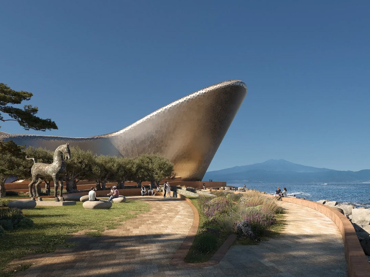 扎哈·哈迪德建筑事务所 （Zaha Hadid Architects） 在意大利墨西拿海峡 （Strait of Messina） 推出未来主义文化中心设计