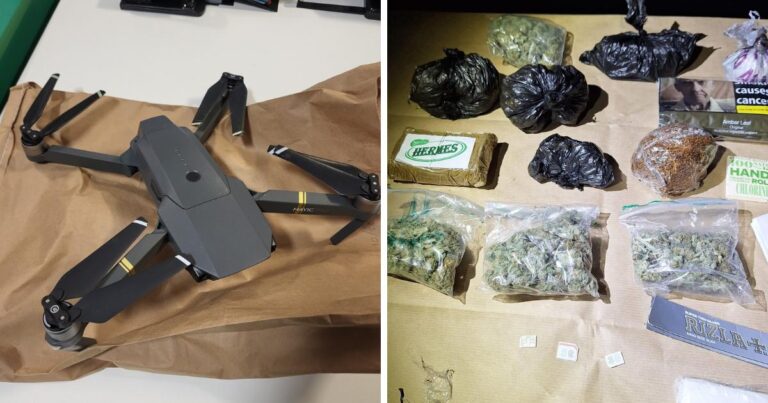 四人被捕，并在 Strangeways 外缴获无人机、毒品和违禁品