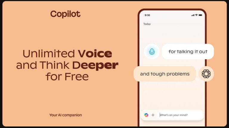 Microsoft 允许免费的 Copilot AI 用户使用语音对话和复杂的查询工具