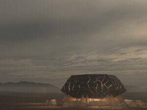 火人节2025寺庙是一个受金继启发的结构，促进内省和治愈