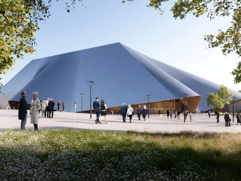 Bjarke Ingels集团为科索沃歌剧和芭蕾舞剧院设计了一个弯曲的光伏屋顶