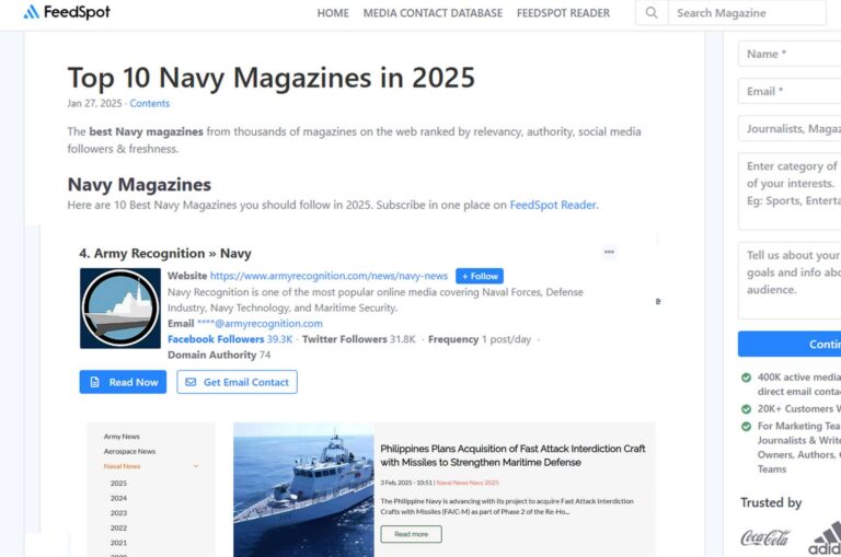 Naval Section of Army Recognition 被 Feedspot 评为前五名海军防御网站