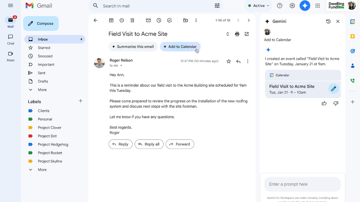 很快，Google Gemini 将扫描 Gmail 中的活动并将其添加到 Google 日历中