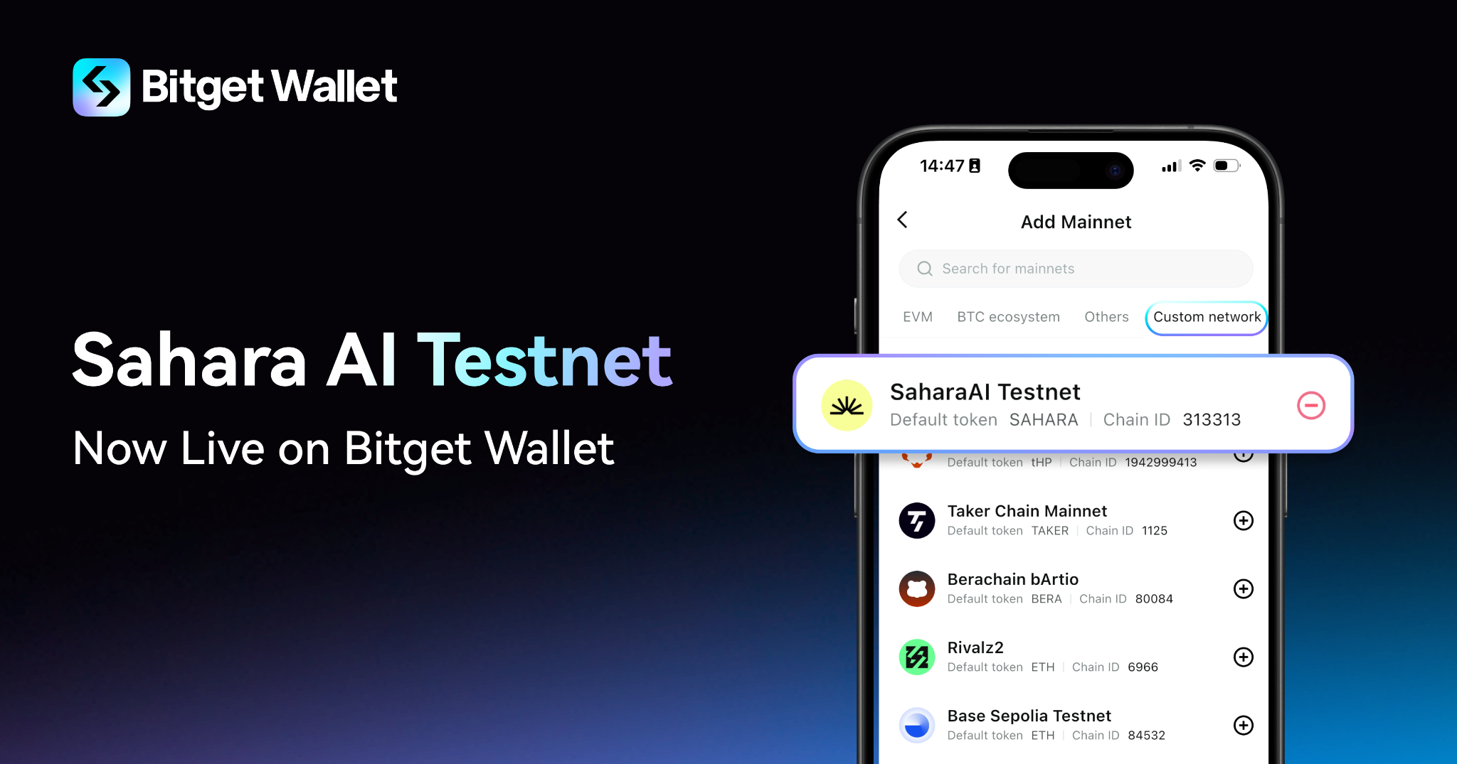 Bitget 钱包新增对 Sahara AI 测试网的支持，扩展了对去中心化 AI 的访问