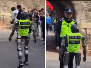 警用机器人在中国街道上巡逻？随着视频的病毒式传播，网友称这是“疯狂的时代”
