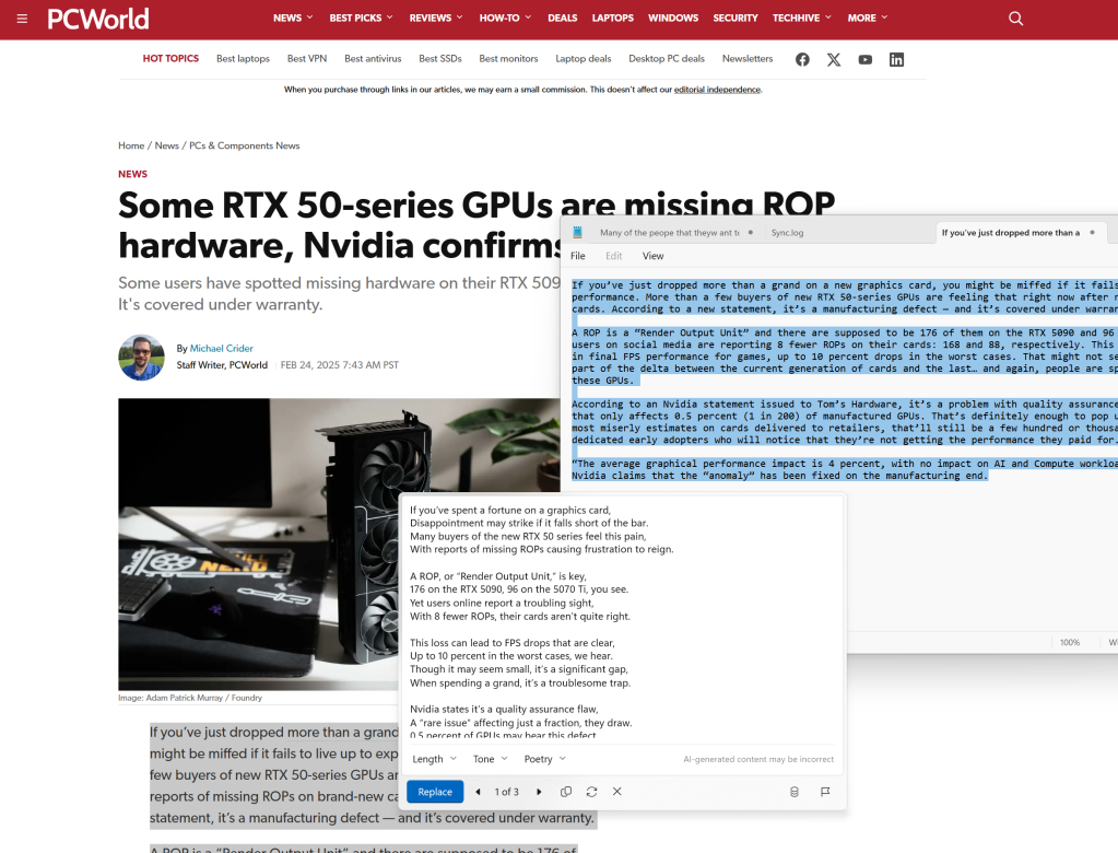 我告诉 Windows 记事本的新 AI 将 Nvidia 的失败变成诗歌