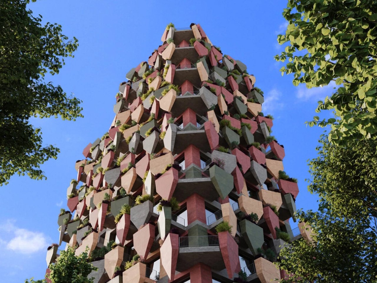 带有几何花盆的 Dynamic Leaves Tower 将改变 Vlore 的天际线