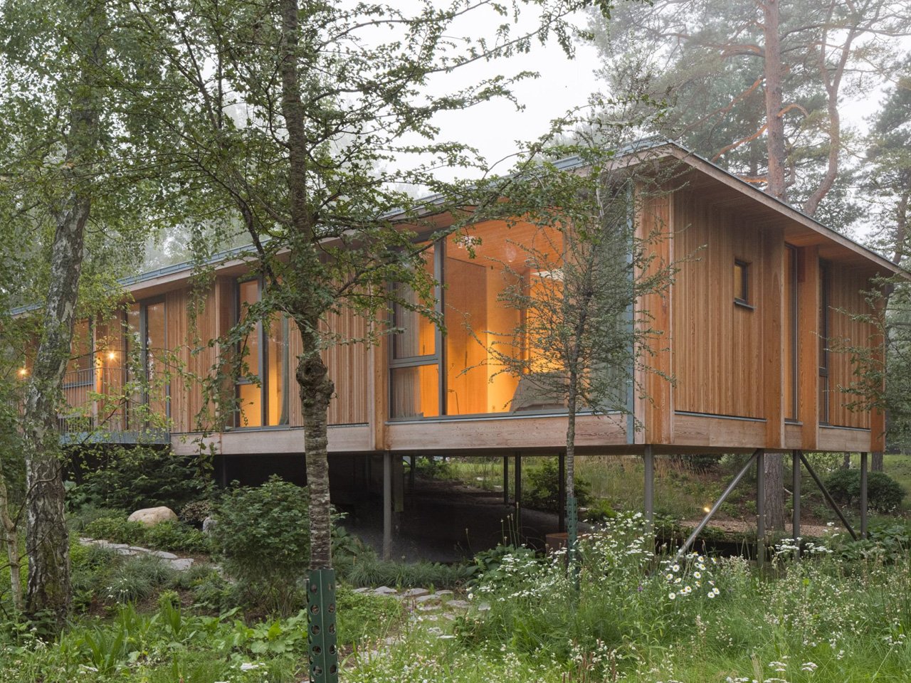 Floating Forest Retreat将斯堪的纳维亚现代主义与自然融为一体，并拥有广阔的树顶景观。