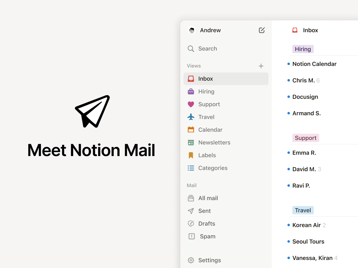 Notion 发布 AI 驱动的 Gmail 电子邮件客户端