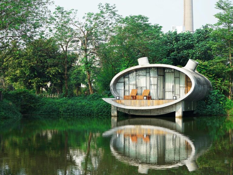 这座蛋形度假小屋是对广州珠江上的短歌人的现代致敬