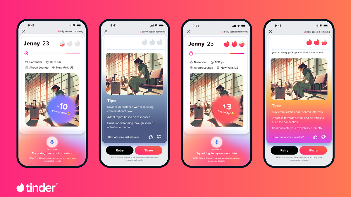 Tinder 的新“游戏游戏”就像一个发声的 AI 的快速约会