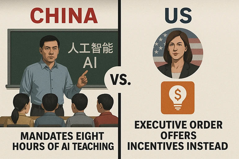 中国要求从一年级开始进行 8 小时的 AI 教学;美国行政命令反而提供激励措施