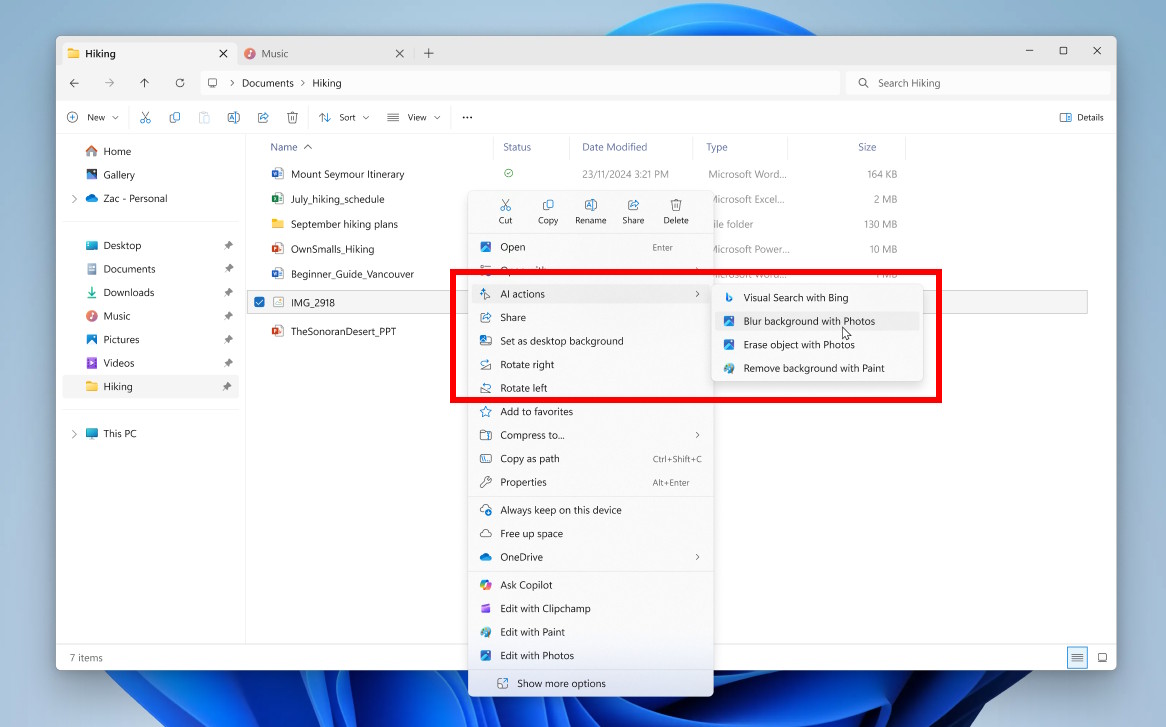 Microsoft 在 Windows 11 上下文菜单中添加了新的 AI Actions 条目