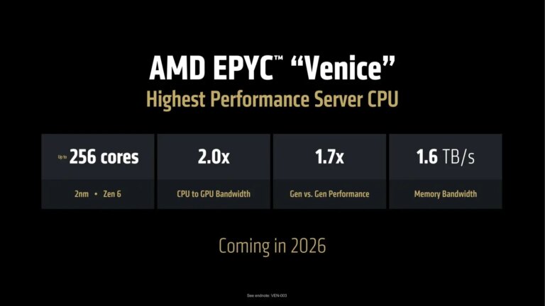 AMD EPYC Venice 服务器处理器：高达 256 个 Zen 6 内核和 70% 的性能提升