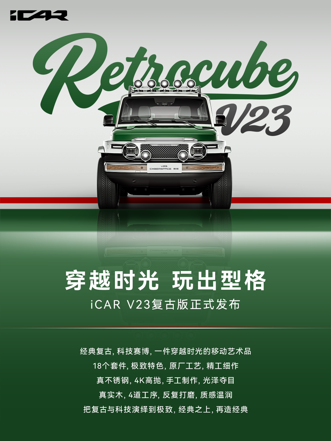 奇瑞 iCAR V23 推复古套件 售 2.88 万元含 18 件装备
