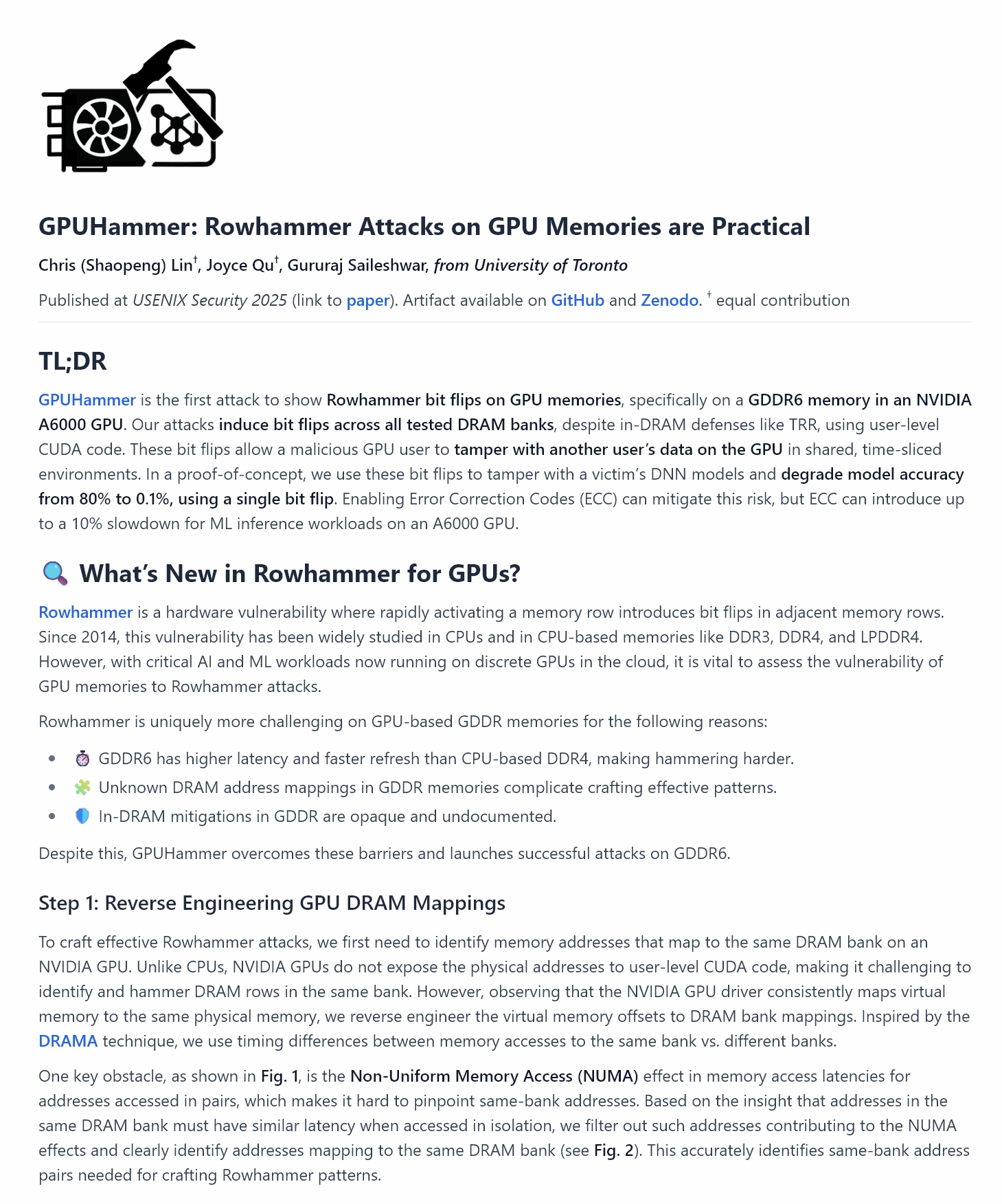 GPUHammer 对 NVIDIA GDDR6 的攻击:破坏 AI 模型