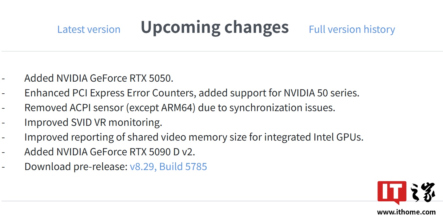 HWiNFO Beta新版支持英伟达RTX 5090 D v2显卡