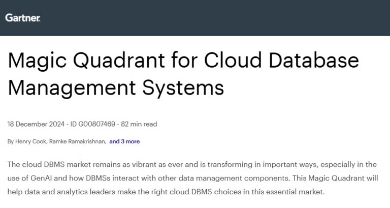IBM 在 2024 年 Gartner® 云数据库管理系统 （CDBMS） 魔力象限™报告中被评为领导者