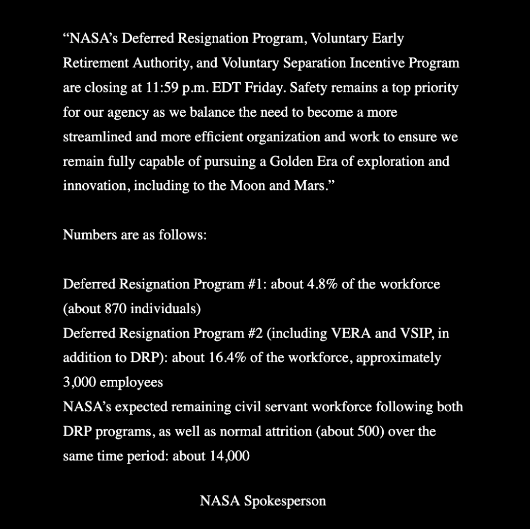 NASA遭遇最大年度预算削减 近20%员工离职