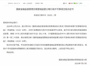 晋城农商行7%股权变更许可被注销 未按时完成