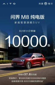 问界 M8 纯电版 SUV 预售首日订单破万
