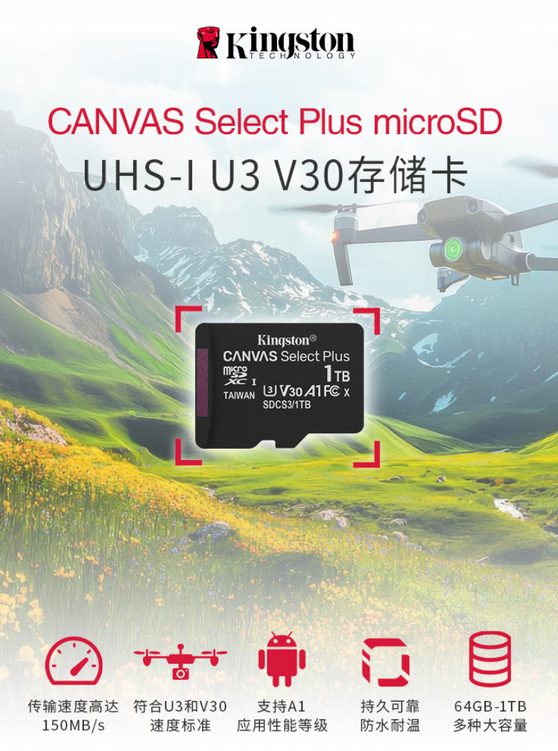 金士顿上新 Canvas Select Plus 存储卡：1TB 售 699 元