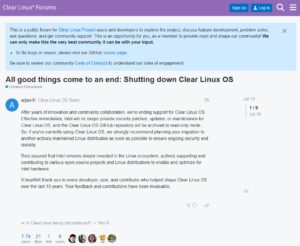 英特尔终止开发Clear Linux OS