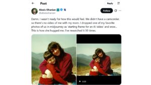 这段 Reddit 联合创始人亚历克西斯·奥哈尼安 （Alexis Ohanian） 的妈妈拥抱他的感人病毒式 AI 视频也引发了一场激烈的辩论