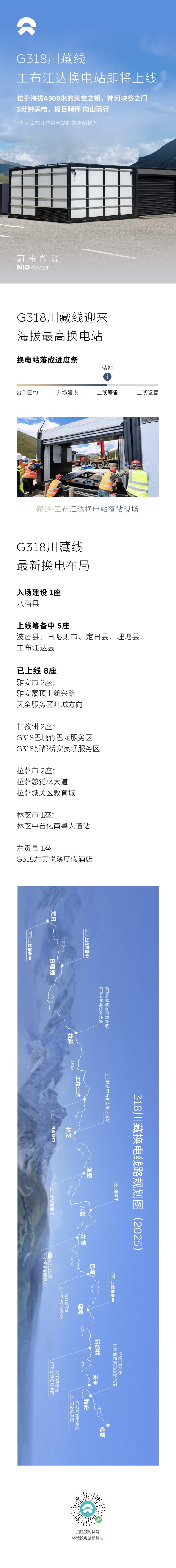 蔚来川藏线最高换电站落成 海拔4500米即将启用