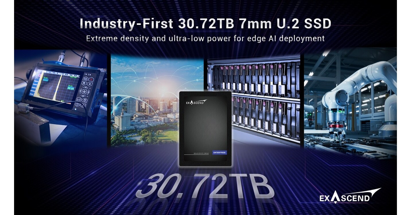 Exascend 推出业界首款用于边缘存储的 30.72TB 7 毫米 U.2 SSD
