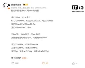酷态科10号Mini充电头曝光：支持小米120W澎湃秒充