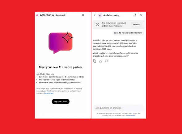 YouTube 测试“Ask Studio”分析评论机器人