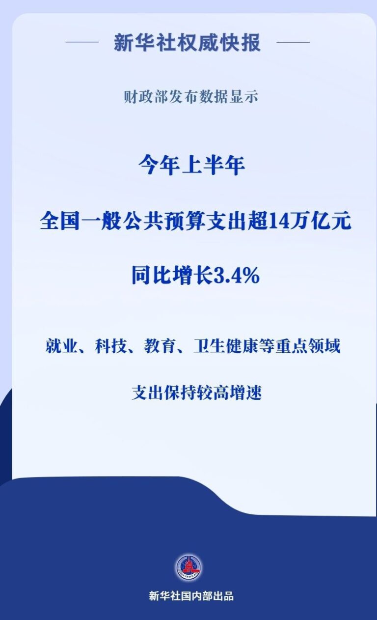 上半年全国财政支出突破14万亿 持续增长