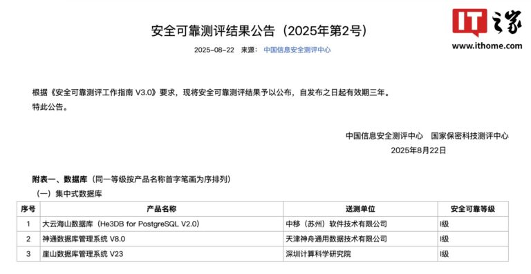 国内运营商首款：中国移动自研“大云海山数据库”通过安全可靠测评，适配国产 CPU 芯片  操作系统