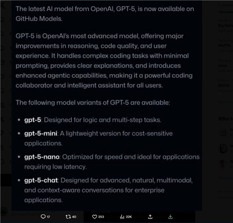OpenAI旗舰模型GPT-5信息疑似GitHub泄露