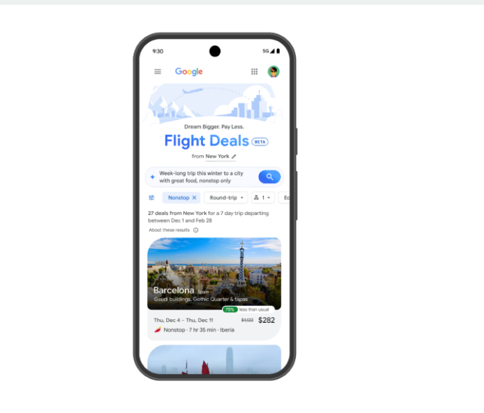 谷歌推出Flight Deals，AI助你找到最低价机票