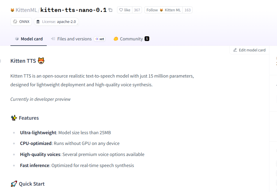 超小TTS模型Kitten TTS问世，参数量仅1500万