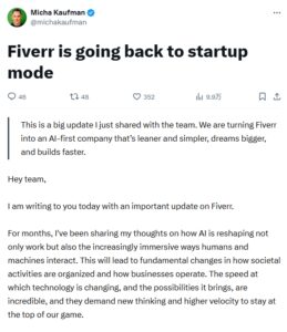 Fiverr裁员30%转型AI优先公司，CEO承诺支持离职员工