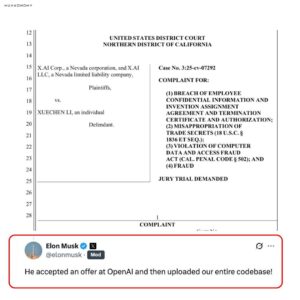 xAI创始人携机密叛逃OpenAI，马斯克称其上传全部代码库