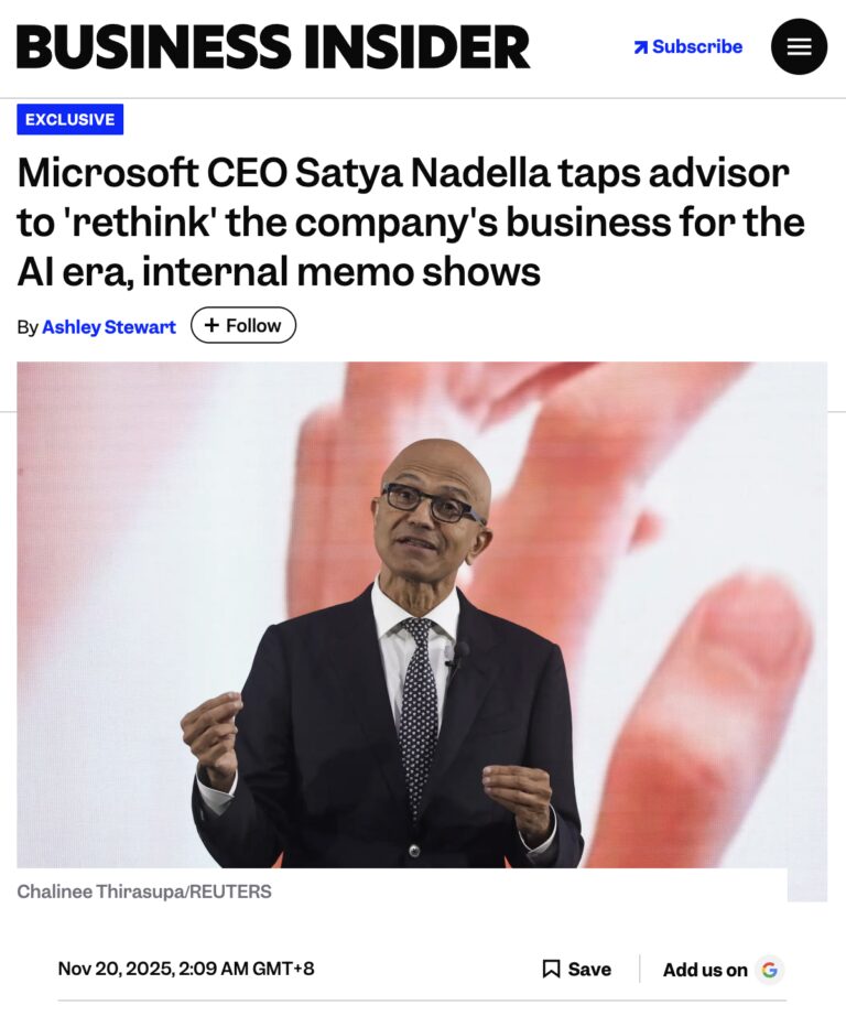 微软 CEO 纳德拉拟彻底重塑公司商业模式，为此特意任命“AI 经济学顾问”
