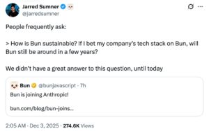 Anthropic收购Bun，加速AI编程工具发展