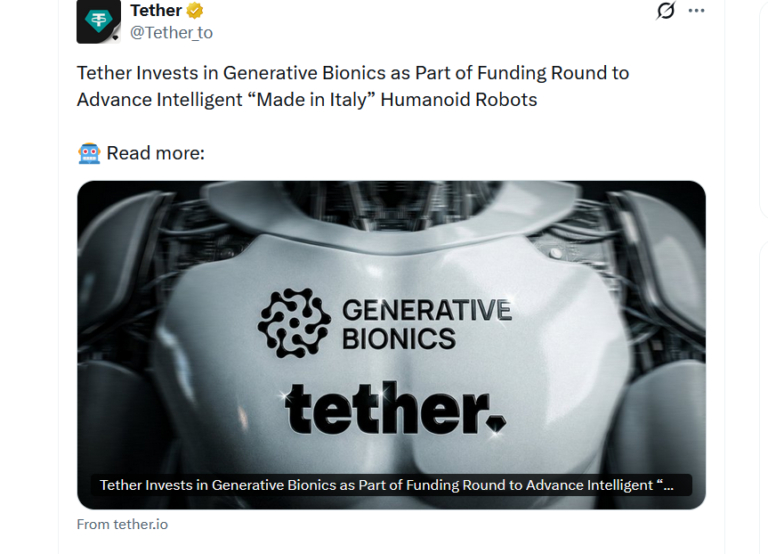 Tether领投8100万美元支持人形机器人研发